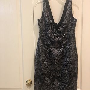 Black and silver satin cocktail/ formal dress.